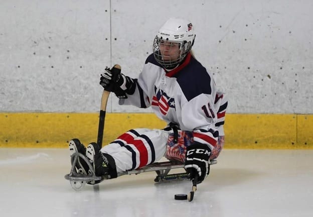 Monica Quimby In Action USA Ice Sledge Hockey