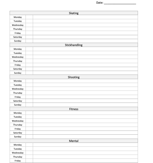 Hockey training worksheet